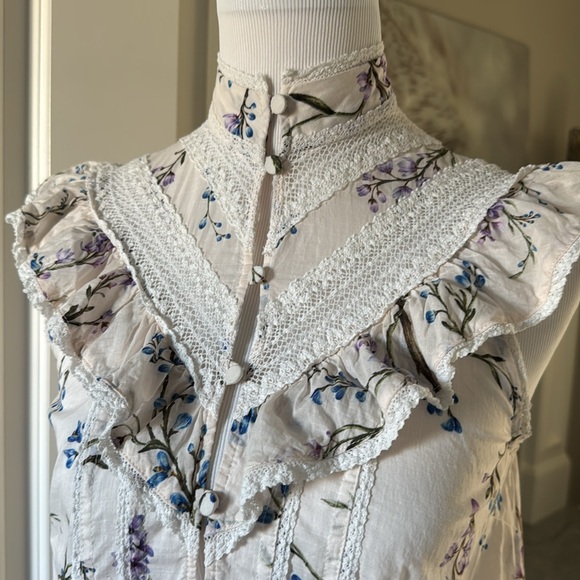 Zimmermann Sleeveless Ruffle and Lace Mockneck Blouse sz 0 - Picture 2 of 11